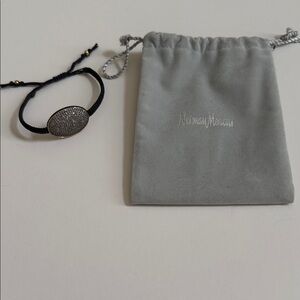 Tai Adjustable Black Cord Bracelet with gold trim crystal disk